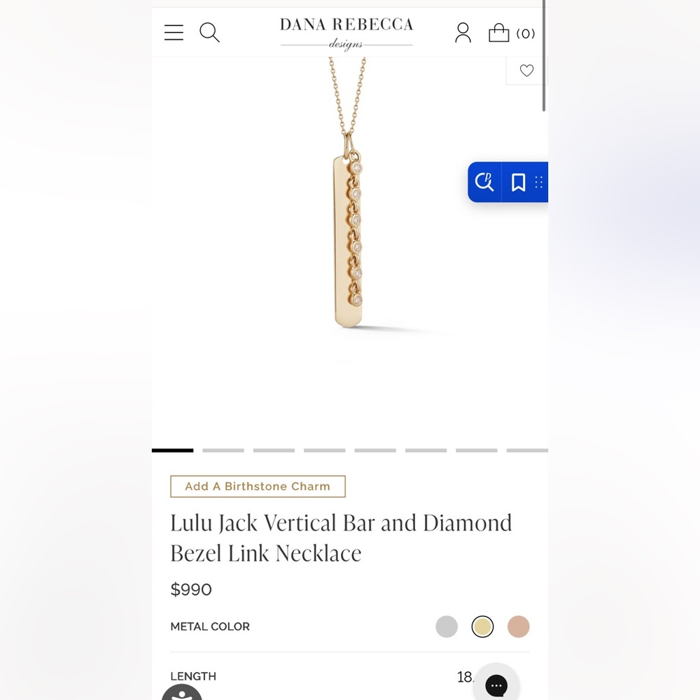 Dana Rebecca Designs Lulu Jack Bar necklace with bezel Diamond charm.